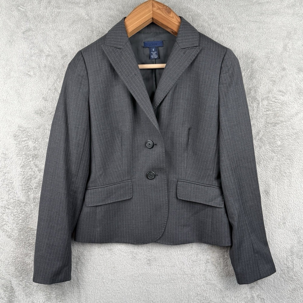 J.Crew Blazer‎ Womens 6 Gray Pinstripe Wool Jacket Office Business Classic